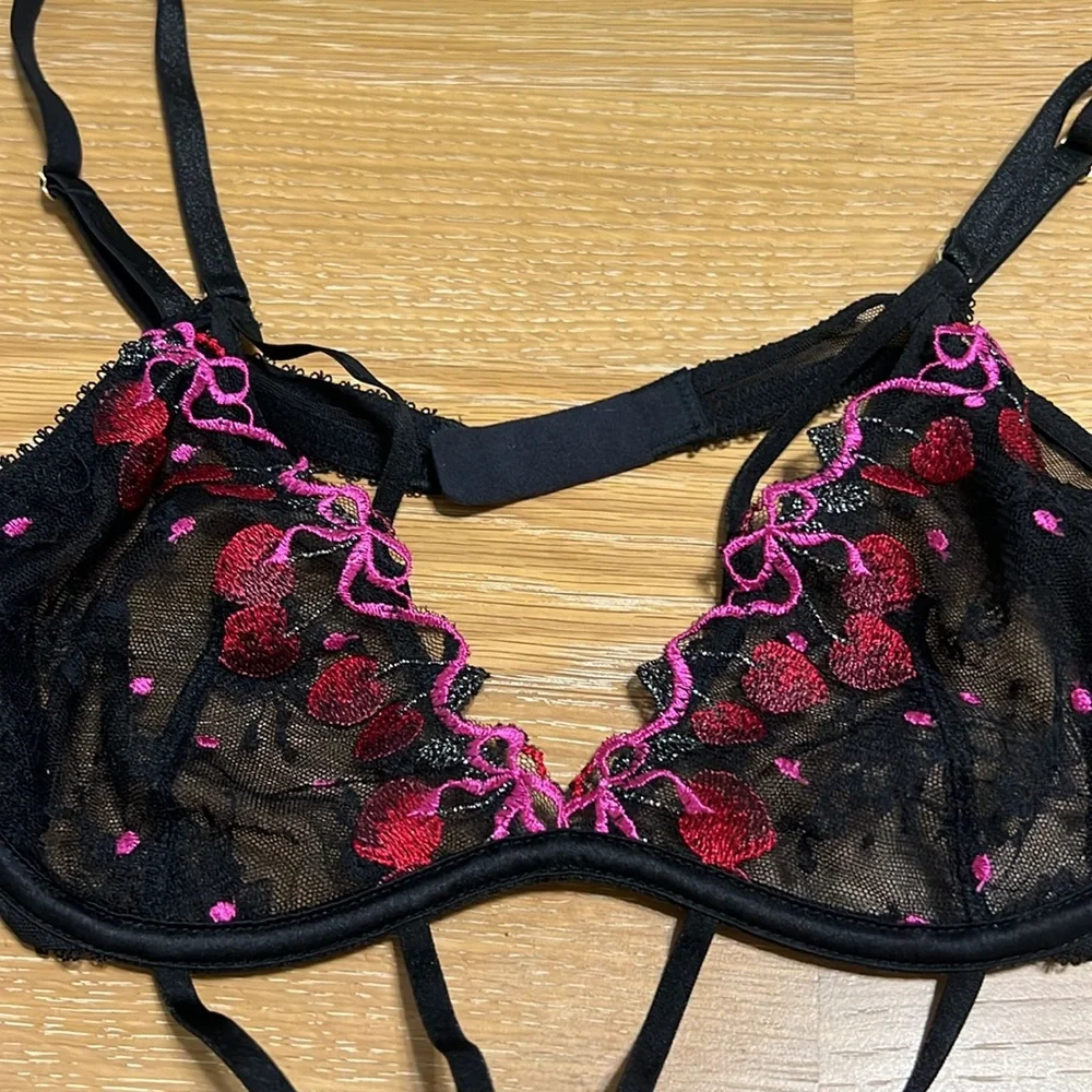 Victoria’s  secret Cherry pop Embrodery Strappy Teddy  size M NWOT